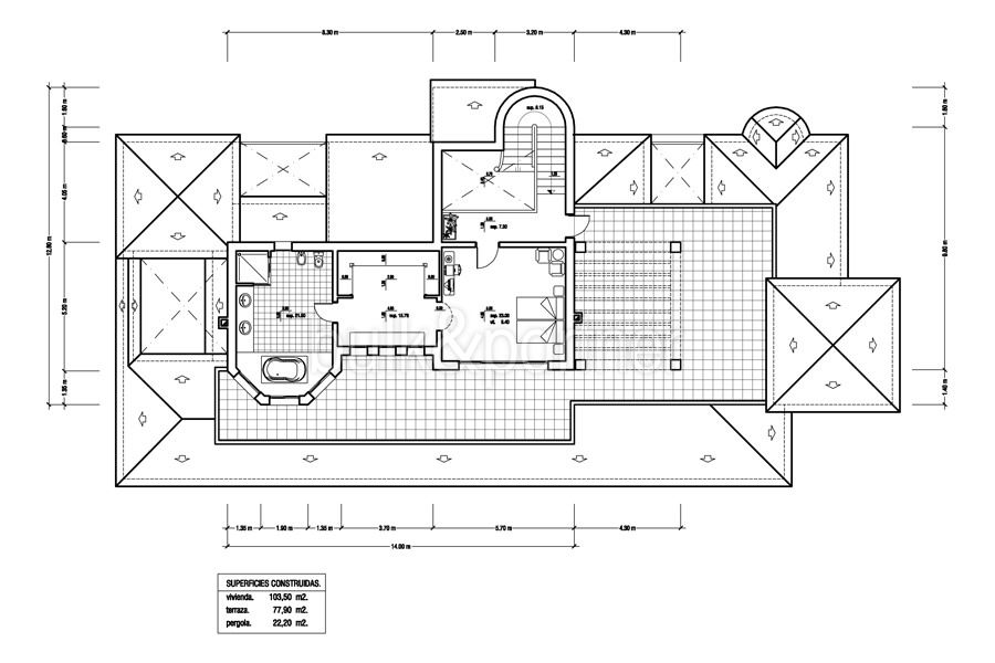 First line luxury villa in Moraira Cap Blanc – Floor plan upper floor – ID: 5500054