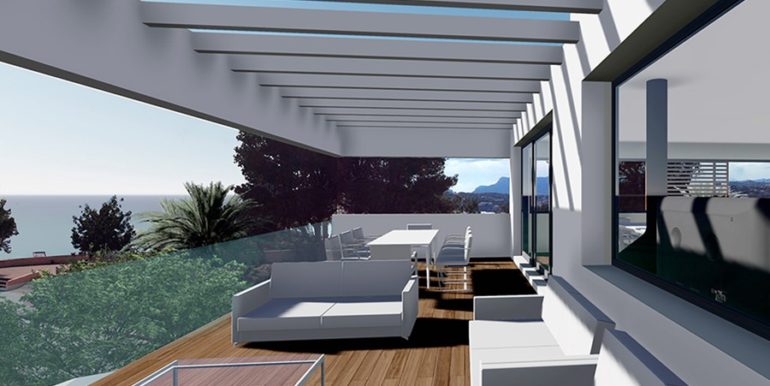 Moderne Luxusvilla in Moraira El Portet - Terrasse mit Meerblick - ID: 5500658 - Architekt Joaquín Lloret