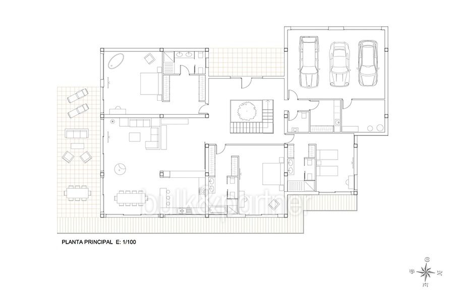 New build sea front luxuy villa in Moraira El Portet - Floor plan Ground floor - ID: 5500657 - Architect Joaquín Lloret
