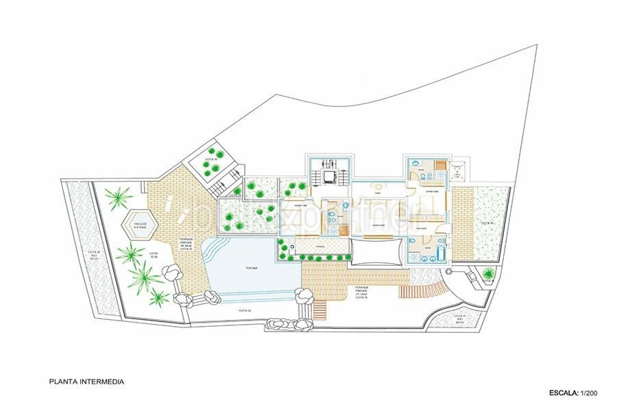 Nueva villa de lujo estilo ibiza en Moraira El Portet - Plano planta intermedia - ID: 5500011 - Arquitecto Joaquín Lloret