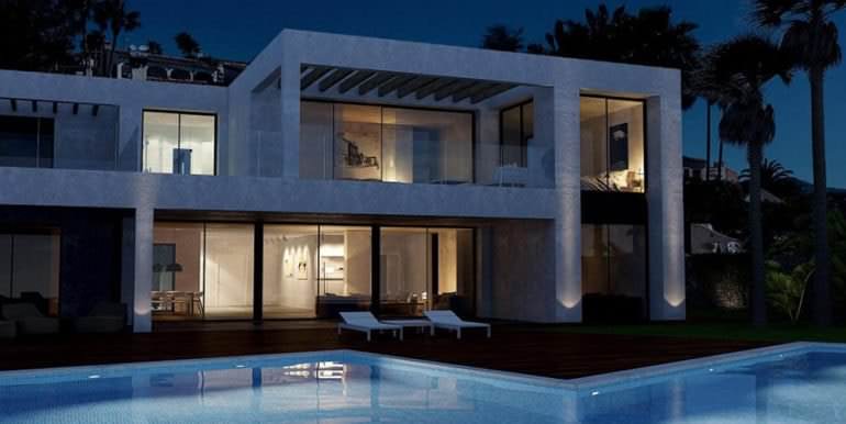 New luxury villa in sea front in Benissa Les Bassetes - Pool terrace illuminated - ID: 5500664