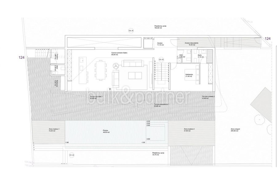 Luxusvilla mit schönem Meerblick in Moraira Benimeit - Grundriss Erdgeschoss - ID: 5500671 - Architekt Ramón Gandia Brull (RGB Arquitectos)