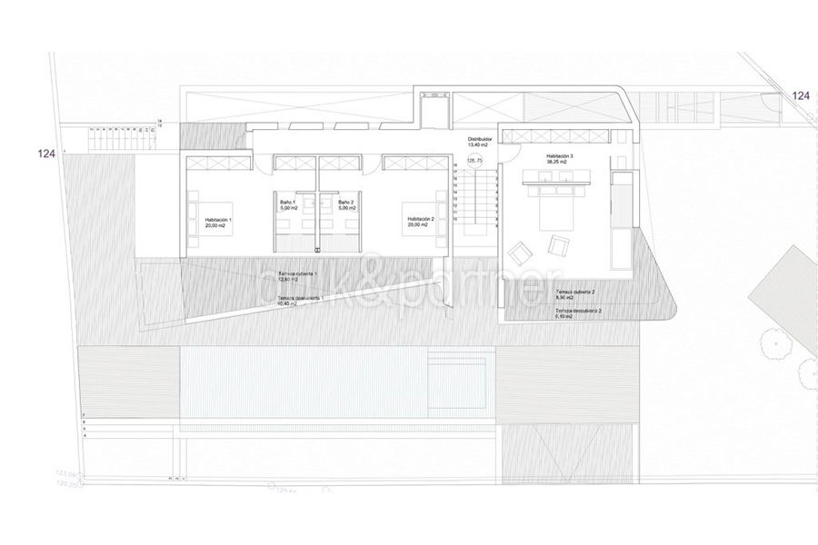 Luxusvilla mit schönem Meerblick in Moraira Benimeit - Grundriss Obergeschoss - ID: 5500671 - Architekt Ramón Gandia Brull (RGB Arquitectos)