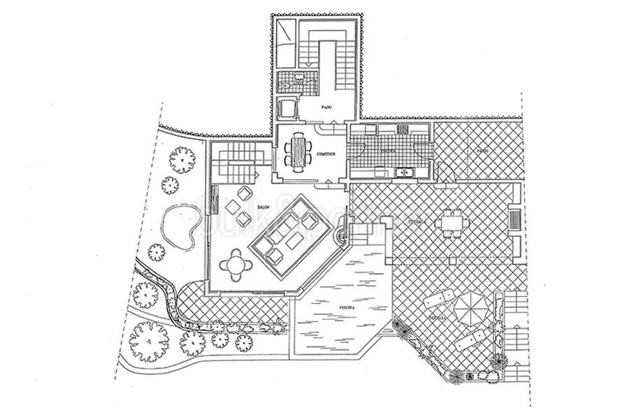Exceptional ibiza style luxury villa in Moraira El Portet - Floor plan main floor - ID: 5500687 - Architect Joaquín Lloret