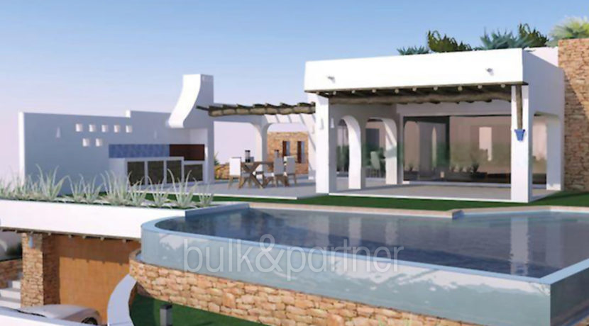 Ibizenkische Luxusvilla in Toplage in Moraira Portichol/Club Náutico - Pool Terrasse und Grillplatz - ID: 5500691 - Architekt Joaquín Lloret