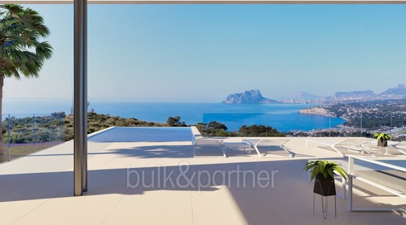 Modern luxury villa with fantastic sea views in Moraira El Portet - Pool and pool terrace with sea views - ID: 5500696