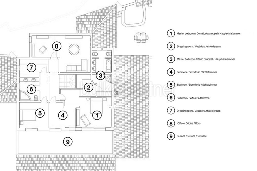 Frontline villa in Benissa Les Bassetes - Floor plan top floor - ID: 5500695