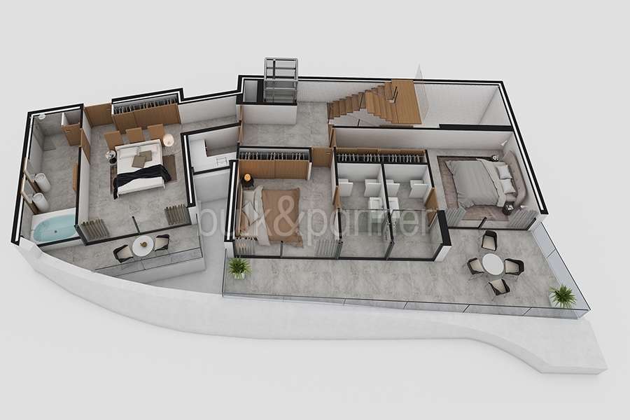 Moderne Villa mit unschlagbarem Meerblick in Altéa Hills - 3D Plan Obergeschoss - ID: 5500666 - Architekt Ramón Gandia Brull (RGB Arquitectos)
