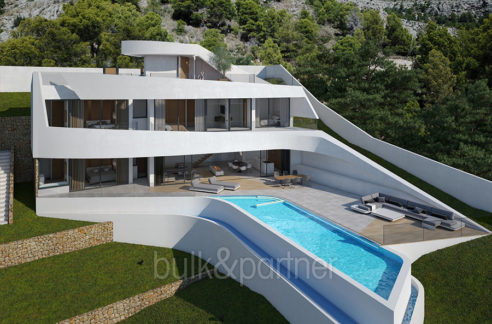 Moderne Villa mit unschlagbarem Meerblick in Altéa Hills - Villa und Poolterrasse - ID: 5500666 - Architekt Ramón Gandia Brull (RGB Arquitectos)