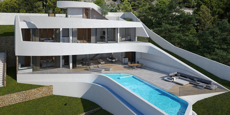 Modern villa with unbeatable sea views in Altéa Hills - Villa and pool terrasse - ID: 5500666 - Architect Ramón Gandia Brull (RGB Arquitectos)