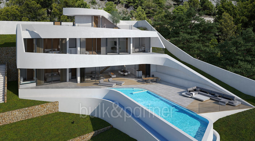 Modern villa with unbeatable sea views in Altea Hills - Villa and pool terrasse - ID: 5500666 - Architect Ramón Gandia Brull (RGB Arquitectos)