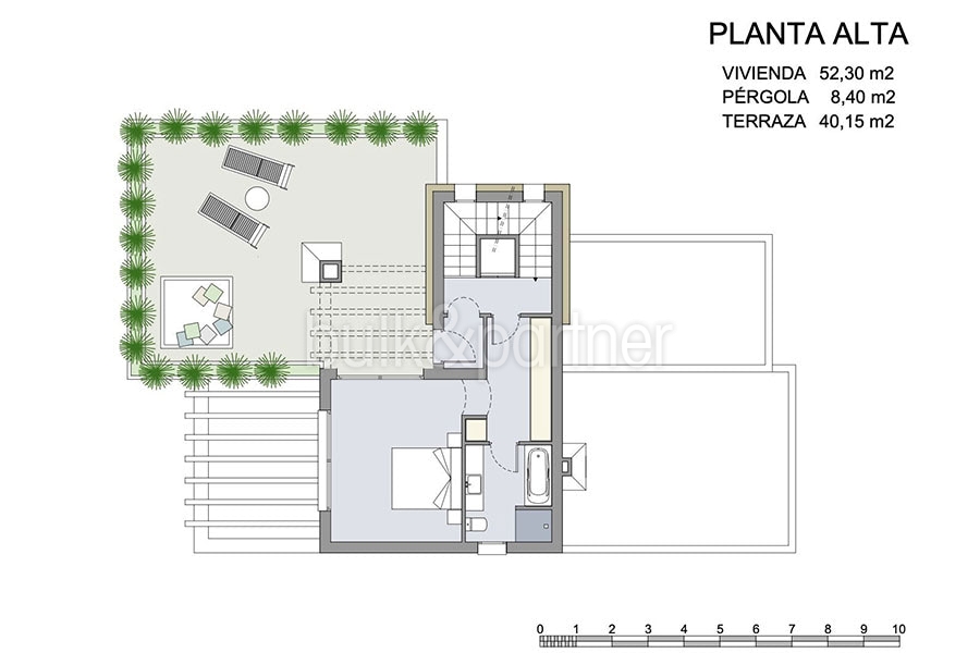 Ibiza Style luxury villa in Moraira El Portet - Floor plan top floor - ID: 5500700 - Architect Joaquín Lloret