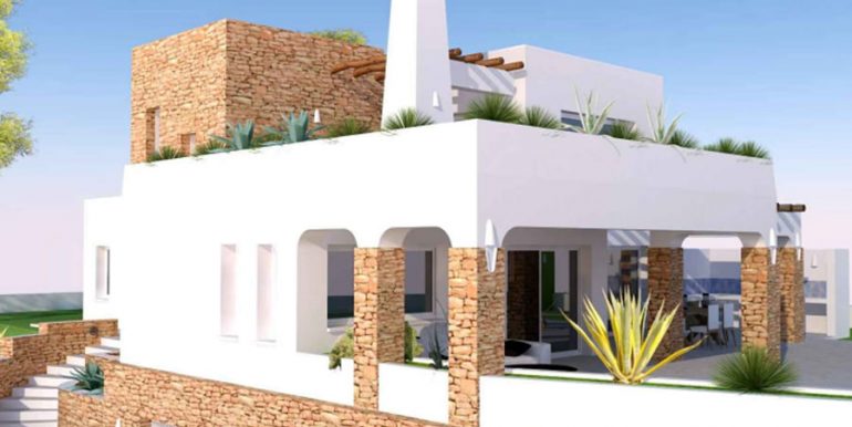 Villa de lujo de estilo ibicenco en Moraira El Portet - Garaje y vista lateral - ID: 55007005500001 - Arquitecto Joaquín Lloret