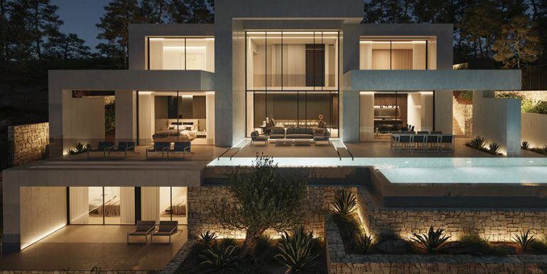 Large luxury villa overlooking the bay in Jávea Granadella - Frontal illuminated - ID: 5500701 - Architecture by Pepe Giner Arquitectos