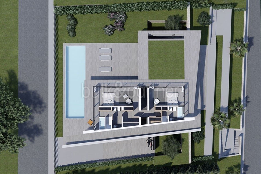 Design-Luxusvilla mit Meerblick in Moraira El Portet - 3D Plan Obergeschoss - ID: 5500702