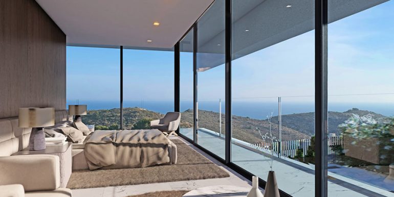 Design-Luxusvilla mit Meerblick in Moraira El Portet - Hauptschlafzimmer mit Meerblick - ID: 5500702