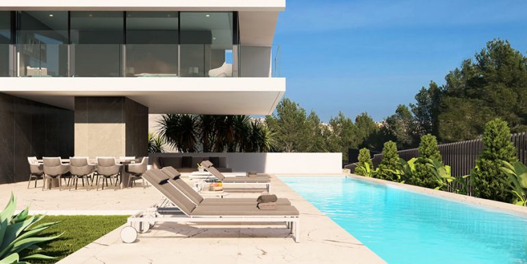 Design-Luxusvilla mit Meerblick in Moraira El Portet - Seitenansicht und Pool Terrasse - ID: 5500702
