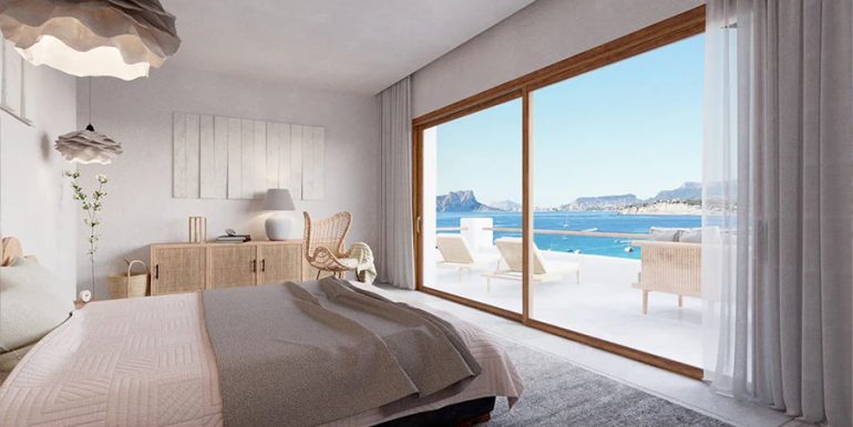 Proyecto de villa de estilo ibicenco en una ubicación privilegiada con vistas al mar en Moraira El Portet - Dormitorio con increíbles vistas al mar - ID: 5500704