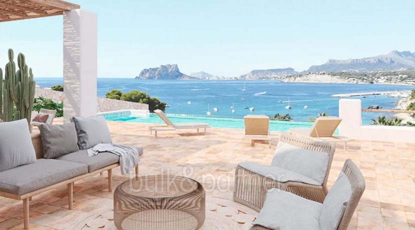 Projekt für eine Ibiza-Style villa in Bestlage mit Meerblick in Moraira El Portet - Poolterrasse mit fantastischem Meerblick - ID: 5500704