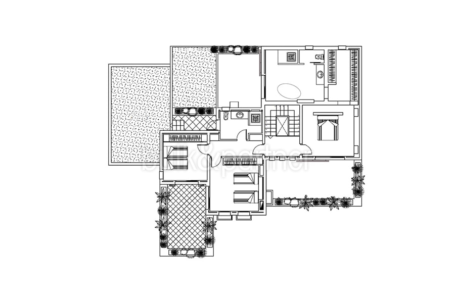 Einzigartige Villa im Ibiza-Style mit Meerblick in Moraira Portichol/Club Náutico - Grundriss Obergeschoss - ID: 5500705 - Architekt Joaquín Lloret